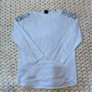 PINKO White Beaded Bejeweled Cotton Sweater, Size Medium M